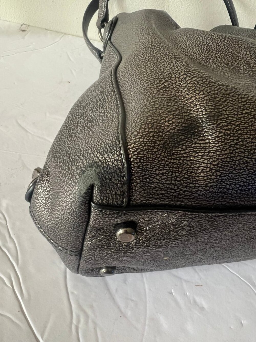 COACH EDIE PEBBLE LEATHER SHOULDER BAG 28 METALLIC SATCHEL - Picture 9 of 10